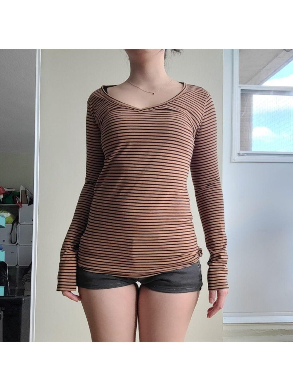 George Retro Preppy Cotton Striped V-Neck Slim Top (S)